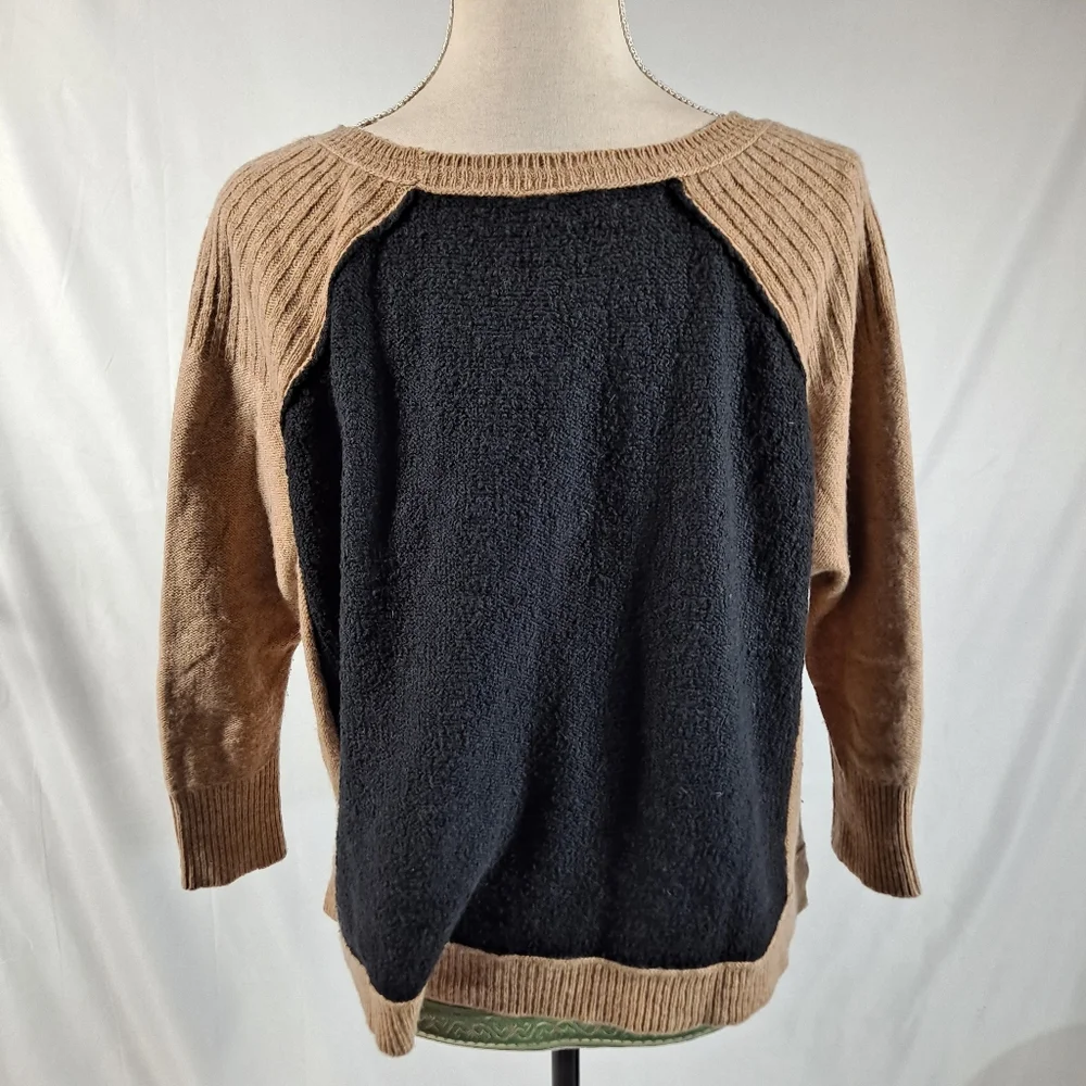Free People Black And Brown Colorblock Sweater